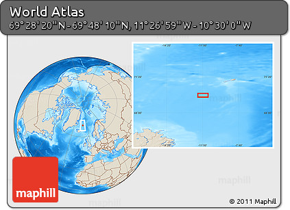 Shaded Relief Location Map of the Area around 69° 38' 15" N, 10° 58' 29" W
