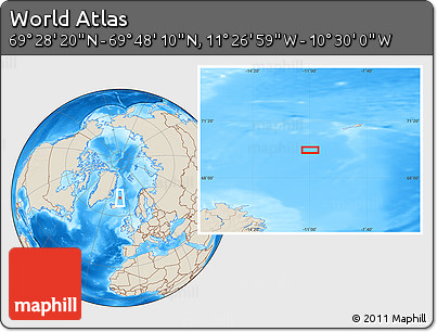 Shaded Relief Location Map of the Area around 69° 38' 15" N, 10° 58' 29" W