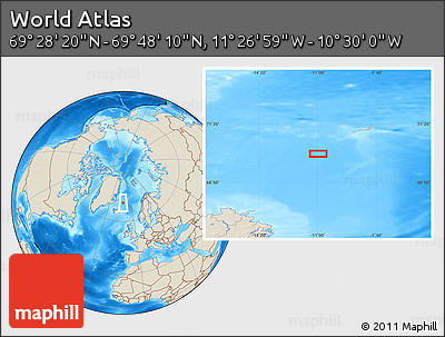 Shaded Relief Location Map of the Area around 69° 38' 15" N, 10° 58' 29" W