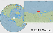 Savanna Style Location Map of the area around 69° 38' 15" N, 134° 13' 29" W, hill shading