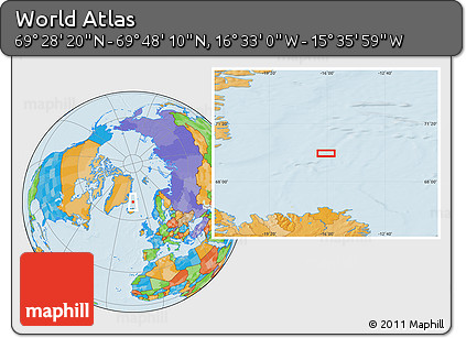 Political Location Map of the Area around 69° 38' 15" N, 16° 4' 29" W