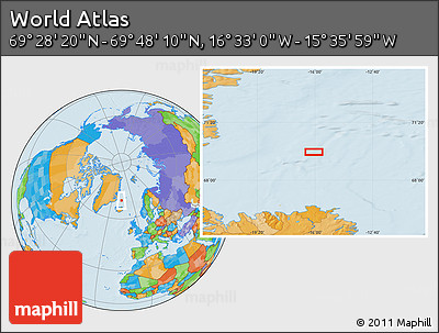 Political Location Map of the Area around 69° 38' 15" N, 16° 4' 29" W