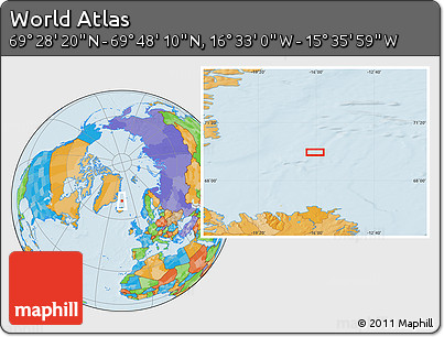 Political Location Map of the Area around 69° 38' 15" N, 16° 4' 29" W