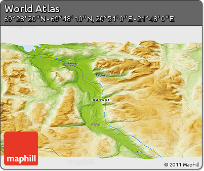 Physical 3D Map of the Area around 69° 38' 15" N, 21° 19' 30" E