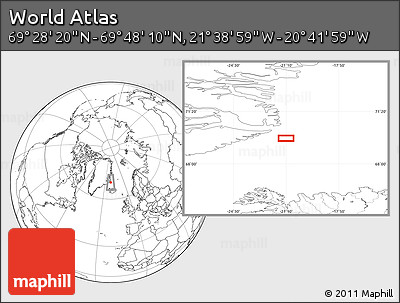 Blank Location Map of the Area around 69° 38' 15" N, 21° 10' 29" W
