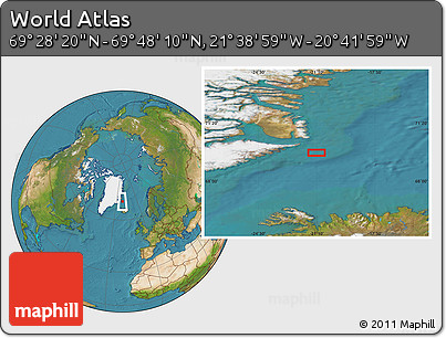 Satellite Location Map of the Area around 69° 38' 15" N, 21° 10' 29" W