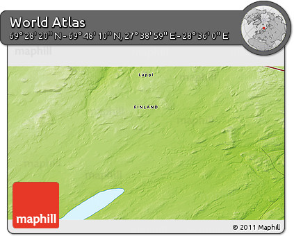 Physical 3D Map of the Area around 69° 38' 15" N, 28° 7' 30" E