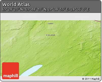 Physical 3D Map of the Area around 69° 38' 15" N, 28° 7' 30" E