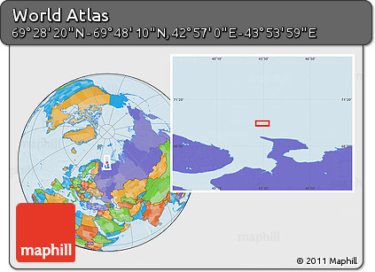 Political Location Map of the Area around 69° 38' 15" N, 43° 25' 29" E