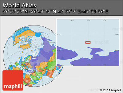 Political Location Map of the Area around 69° 38' 15" N, 43° 25' 29" E