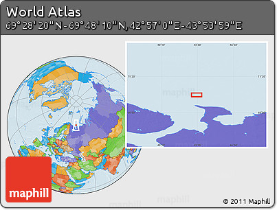 Political Location Map of the Area around 69° 38' 15" N, 43° 25' 29" E
