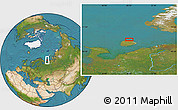 Satellite Location Map of the area around 69° 38' 15" N, 49° 22' 30" E