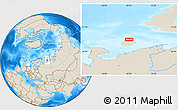 Shaded Relief Location Map of the area around 69° 38' 15" N, 49° 22' 30" E