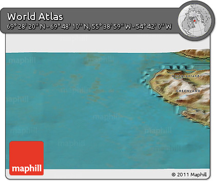 Satellite 3D Map of the Area around 69° 38' 15" N, 55° 10' 29" W