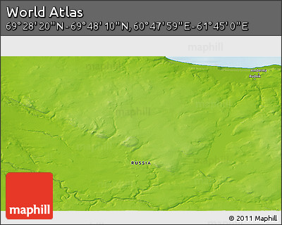 Physical 3D Map of the Area around 69° 38' 15" N, 61° 16' 29" E