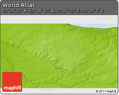 Physical 3D Map of the Area around 69° 38' 15" N, 61° 16' 29" E