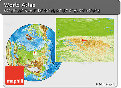 Physical Location Map of the Area around 69° 38' 15" N, 94° 25' 30" E