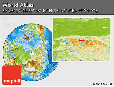 Physical Location Map of the Area around 69° 38' 15" N, 94° 25' 30" E