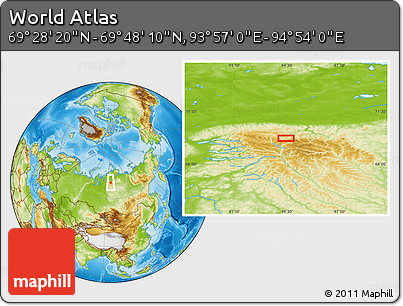 Physical Location Map of the Area around 69° 38' 15" N, 94° 25' 30" E