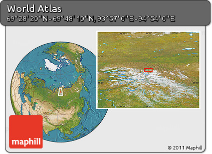 Satellite Location Map of the Area around 69° 38' 15" N, 94° 25' 30" E