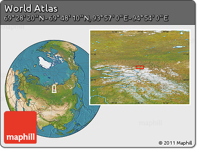 Satellite Location Map of the Area around 69° 38' 15" N, 94° 25' 30" E
