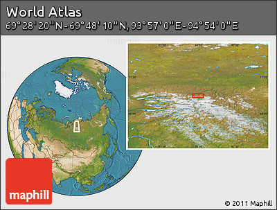 Satellite Location Map of the Area around 69° 38' 15" N, 94° 25' 30" E