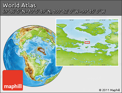 Physical Location Map of the Area around 69° 55' 57" N, 100° 13' 29" W