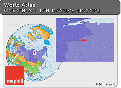 Political Location Map of the Area around 69° 55' 57" N, 110° 34' 29" E