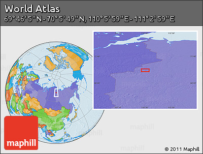 Political Location Map of the Area around 69° 55' 57" N, 110° 34' 29" E