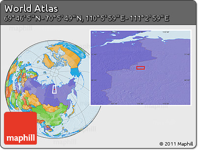 Political Location Map of the Area around 69° 55' 57" N, 110° 34' 29" E