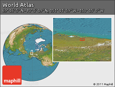 Satellite Location Map of the Area around 69° 55' 57" N, 151° 13' 29" W