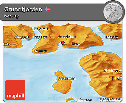 Political 3D Map of Grunnfjorden