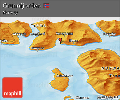 Political 3D Map of Grunnfjorden