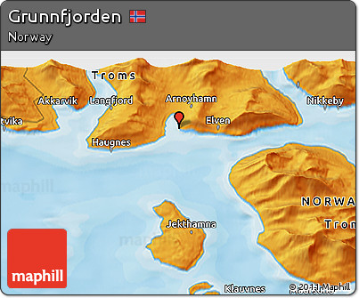 Political 3D Map of Grunnfjorden