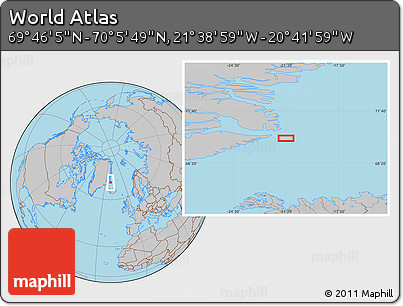 Gray Location Map of the Area around 69° 55' 57" N, 21° 10' 29" W