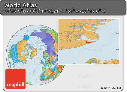 Political Location Map of the Area around 69° 55' 57" N, 23° 43' 30" W