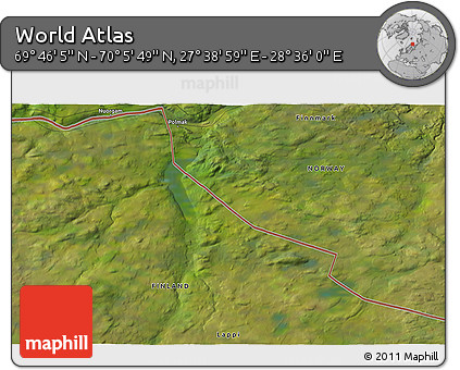 Satellite 3D Map of the Area around 69° 55' 57" N, 28° 7' 30" E