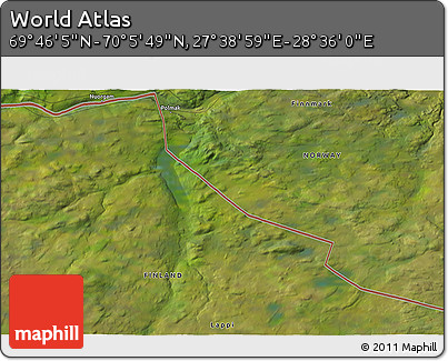 Satellite 3D Map of the Area around 69° 55' 57" N, 28° 7' 30" E