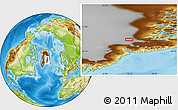 Physical Location Map of the area around 69° 55' 57" N, 32° 13' 30" W