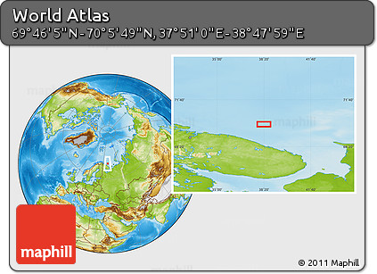 Physical Location Map of the Area around 69° 55' 57" N, 38° 19' 30" E