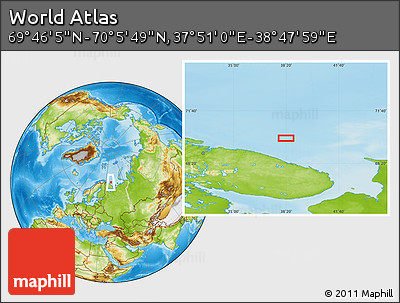 Physical Location Map of the Area around 69° 55' 57" N, 38° 19' 30" E