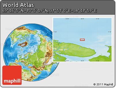 Physical Location Map of the Area around 69° 55' 57" N, 38° 19' 30" E