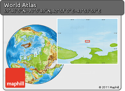 Physical Location Map of the Area around 69° 55' 57" N, 43° 25' 29" E