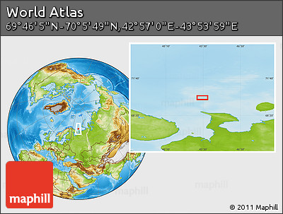 Physical Location Map of the Area around 69° 55' 57" N, 43° 25' 29" E