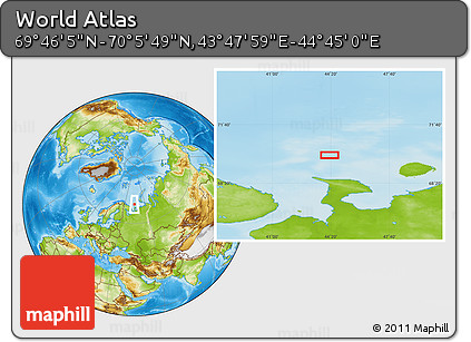 Physical Location Map of the Area around 69° 55' 57" N, 44° 16' 29" E