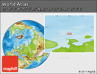 Physical Location Map of the Area around 69° 55' 57" N, 44° 16' 29" E