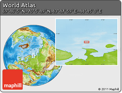 Physical Location Map of the Area around 69° 55' 57" N, 44° 16' 29" E