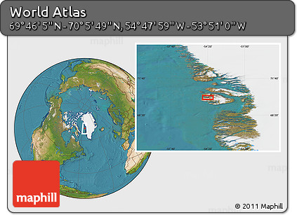 Satellite Location Map of the Area around 69° 55' 57" N, 54° 19' 30" W