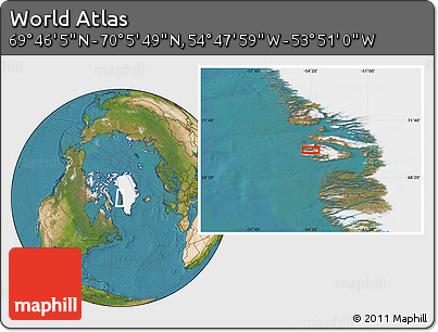 Satellite Location Map of the Area around 69° 55' 57" N, 54° 19' 30" W