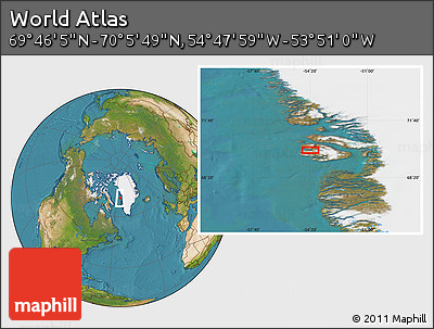Satellite Location Map of the Area around 69° 55' 57" N, 54° 19' 30" W